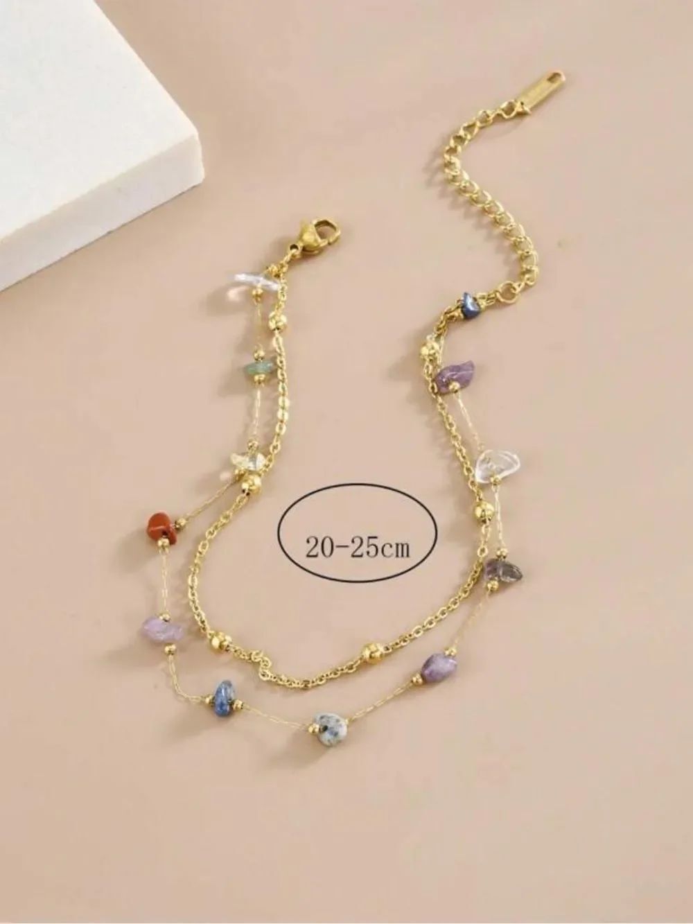 Gold Multicolor Beaded Layered anklet R687 - Picture 2 of 2